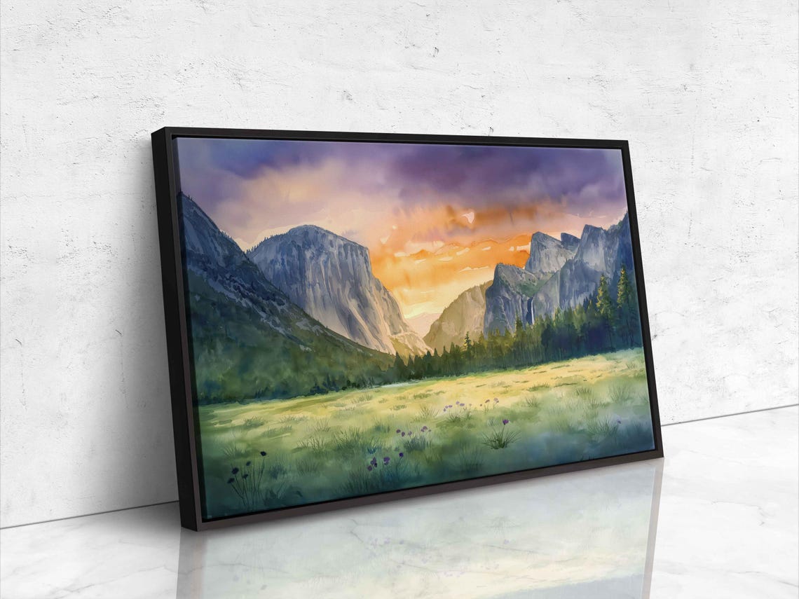 Yosemite National Park Sunset Wall Art Print Serene Watercolor Landscape - Image 4