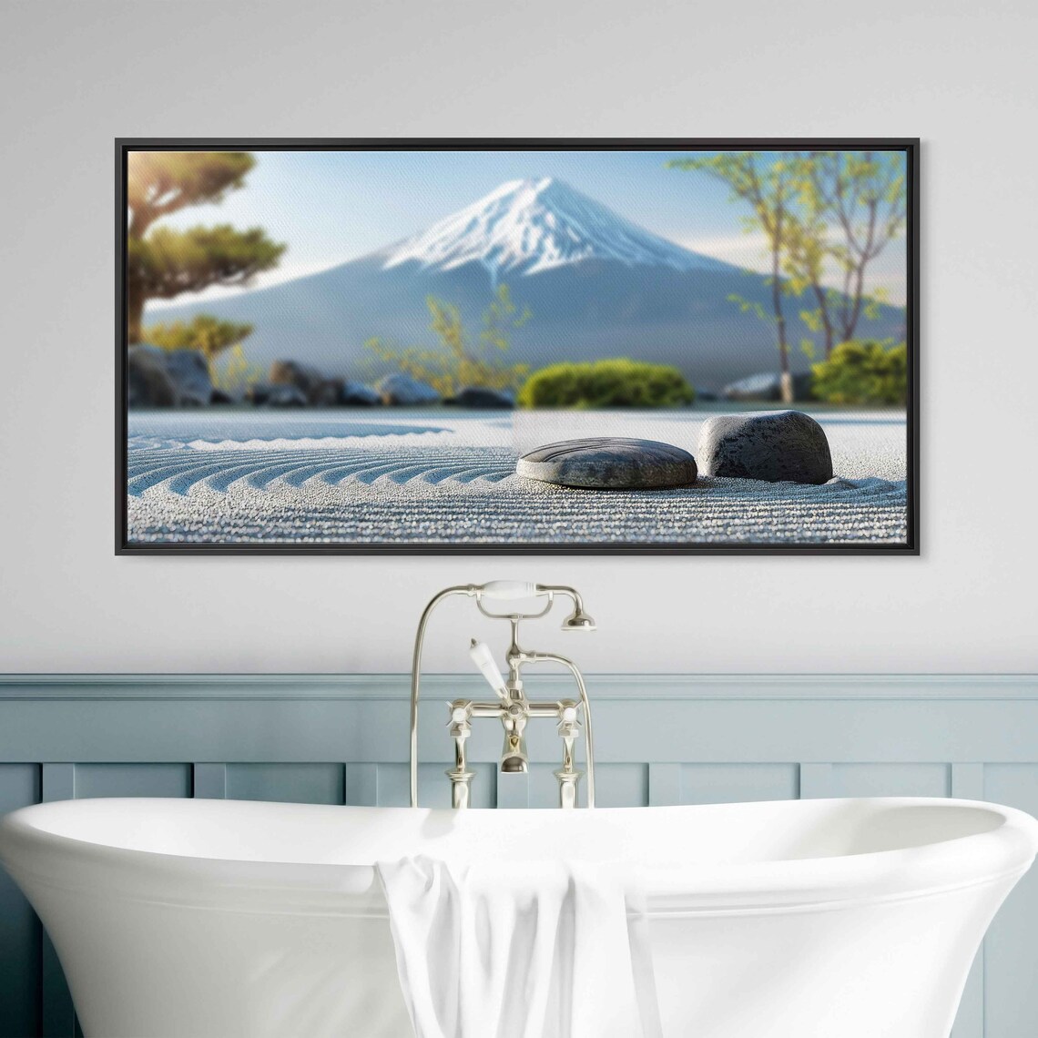Mount Fuji Japan Zen Garden Raked Sand Rocks Serene Landscape Travel Poster - Image 3