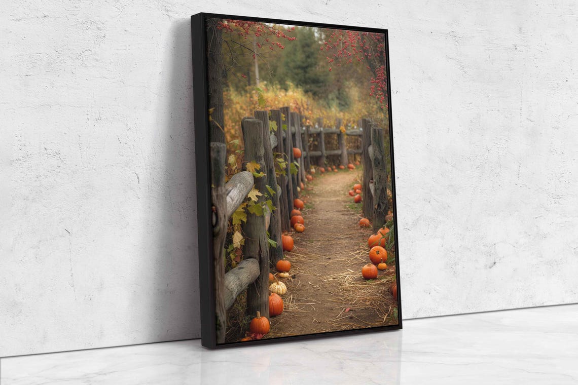 Split Rail Fence Lane With Pumpkins Fall Farm Path Photo Wall Art - Image 4