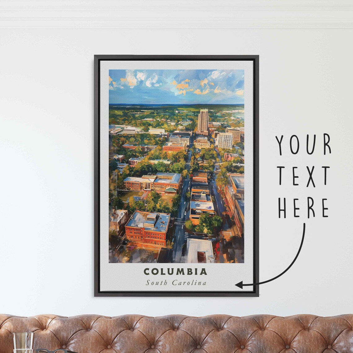 Columbia South Carolina Downtown Aerial Green Cityscape Travel Poster