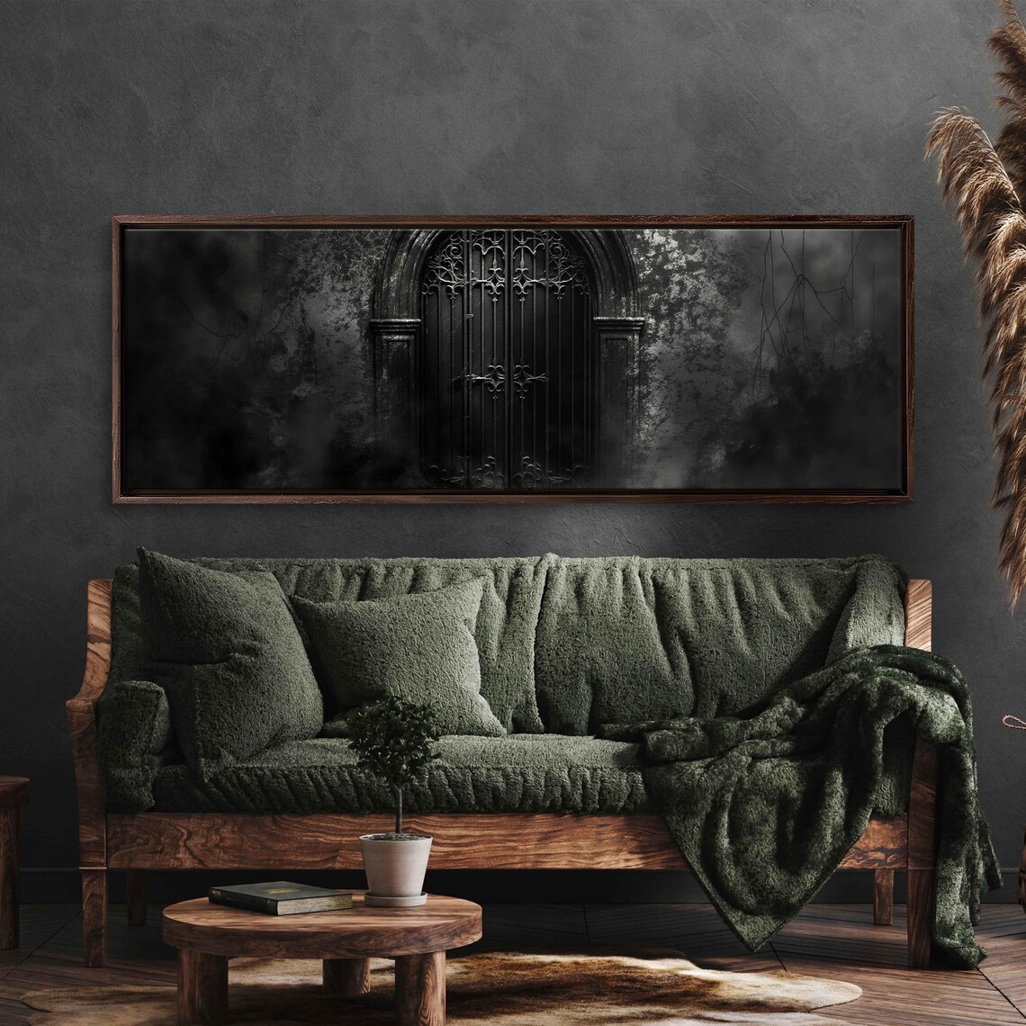 Gothic Crypt Door Ornate Iron Gate Dark Stone Wall Halloween Wall Poster