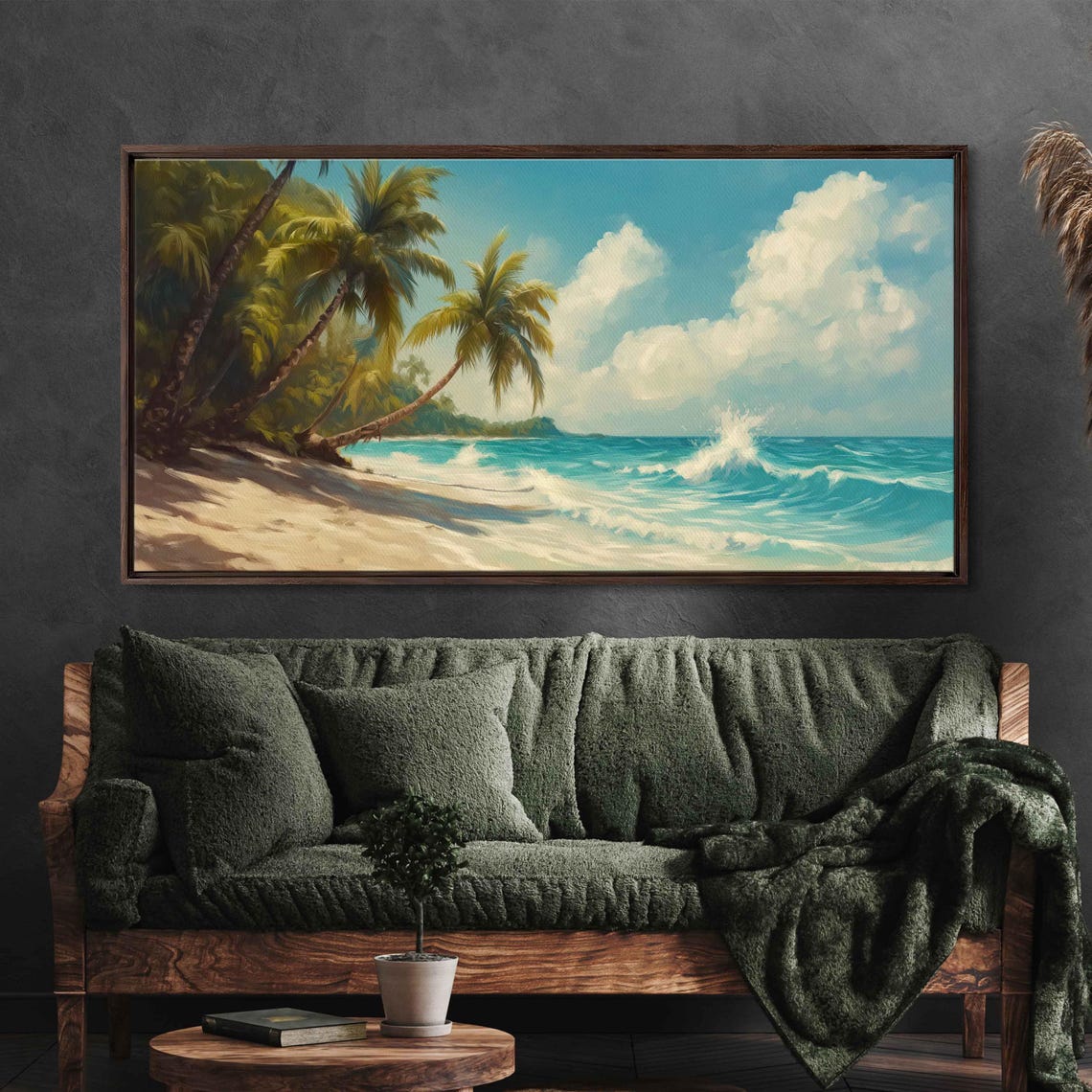 Tropical Ocean Landscape Wall Art Print Palm Trees Turquoise Waves Gentle Breeze - Image 3