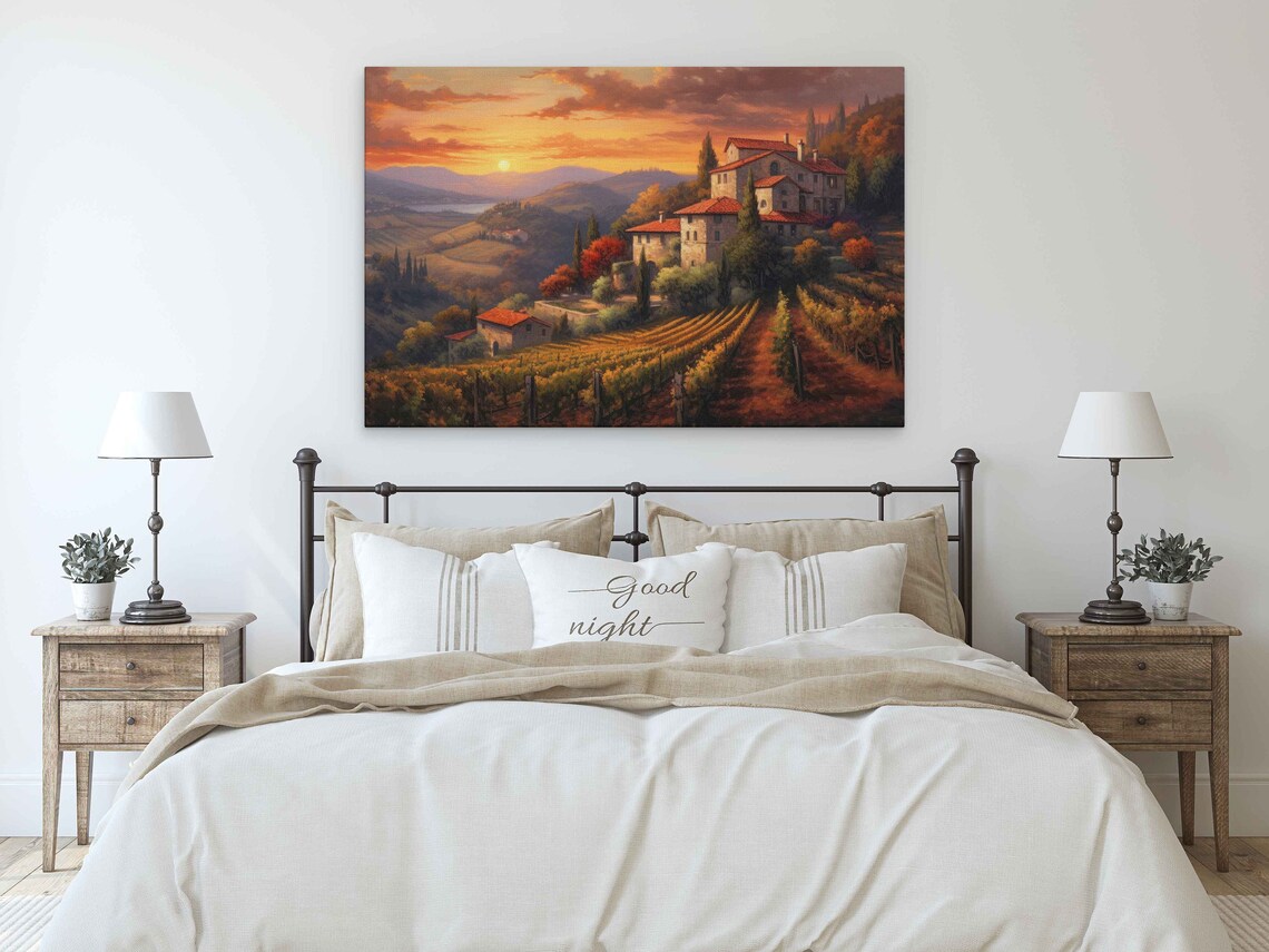 Italian Village Vineyards Sunset Acrylic Art Print - Image 3