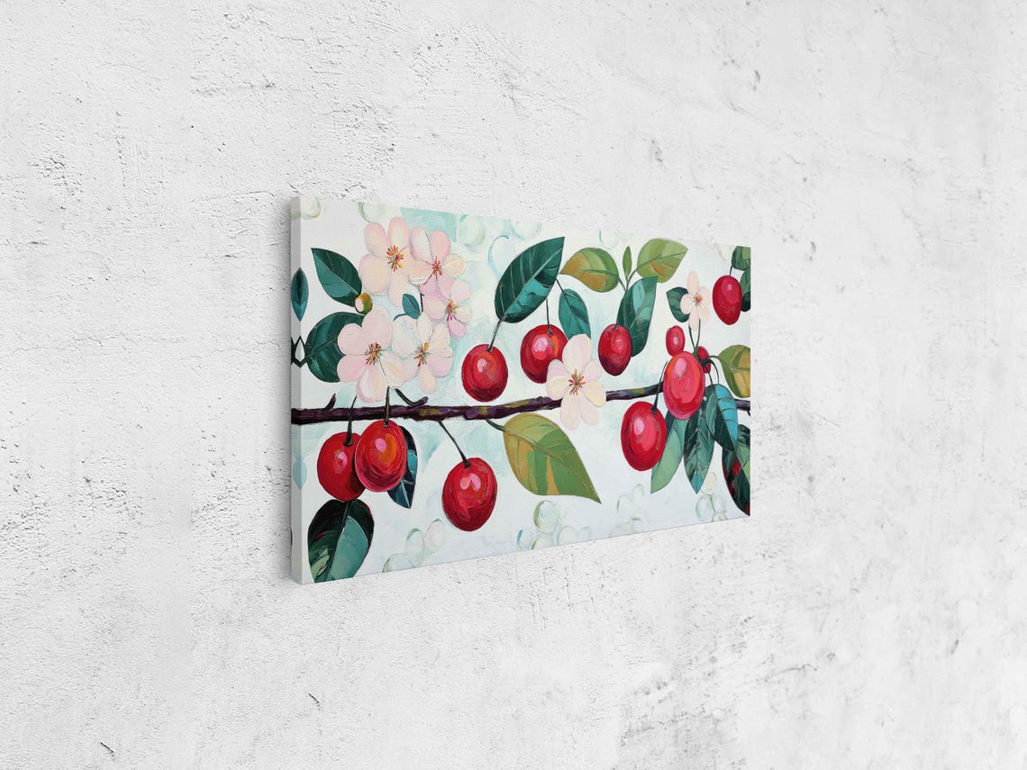 Red Cherries Cherry Blossoms Branch Watercolor Spring Kitchen Poster - Image 4