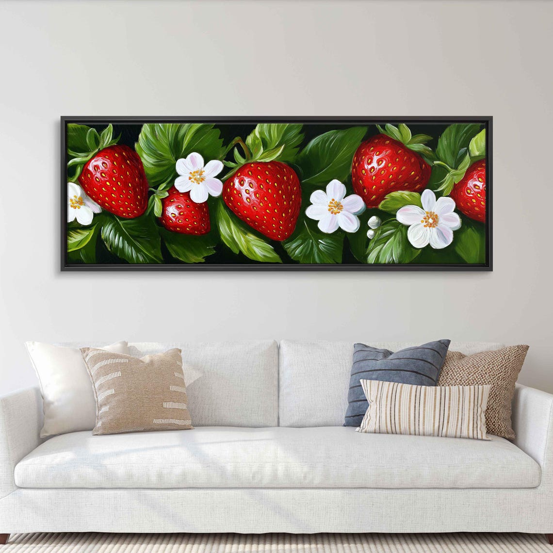 Lush Strawberries And Large Blossoms Panoramic Wall Art Print