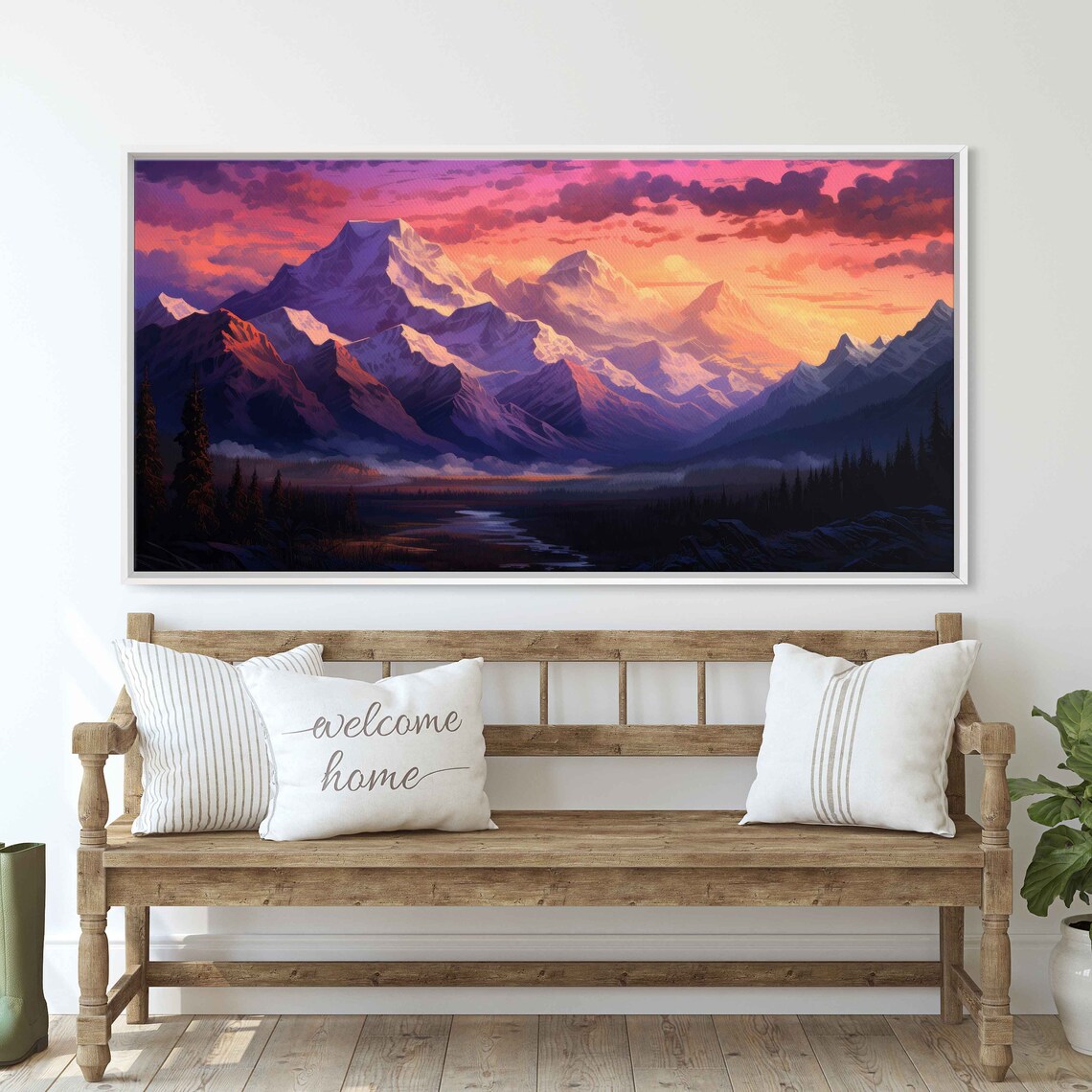 Mountain Range Warm Sunset Framed Print Ready To Hang - Image 2