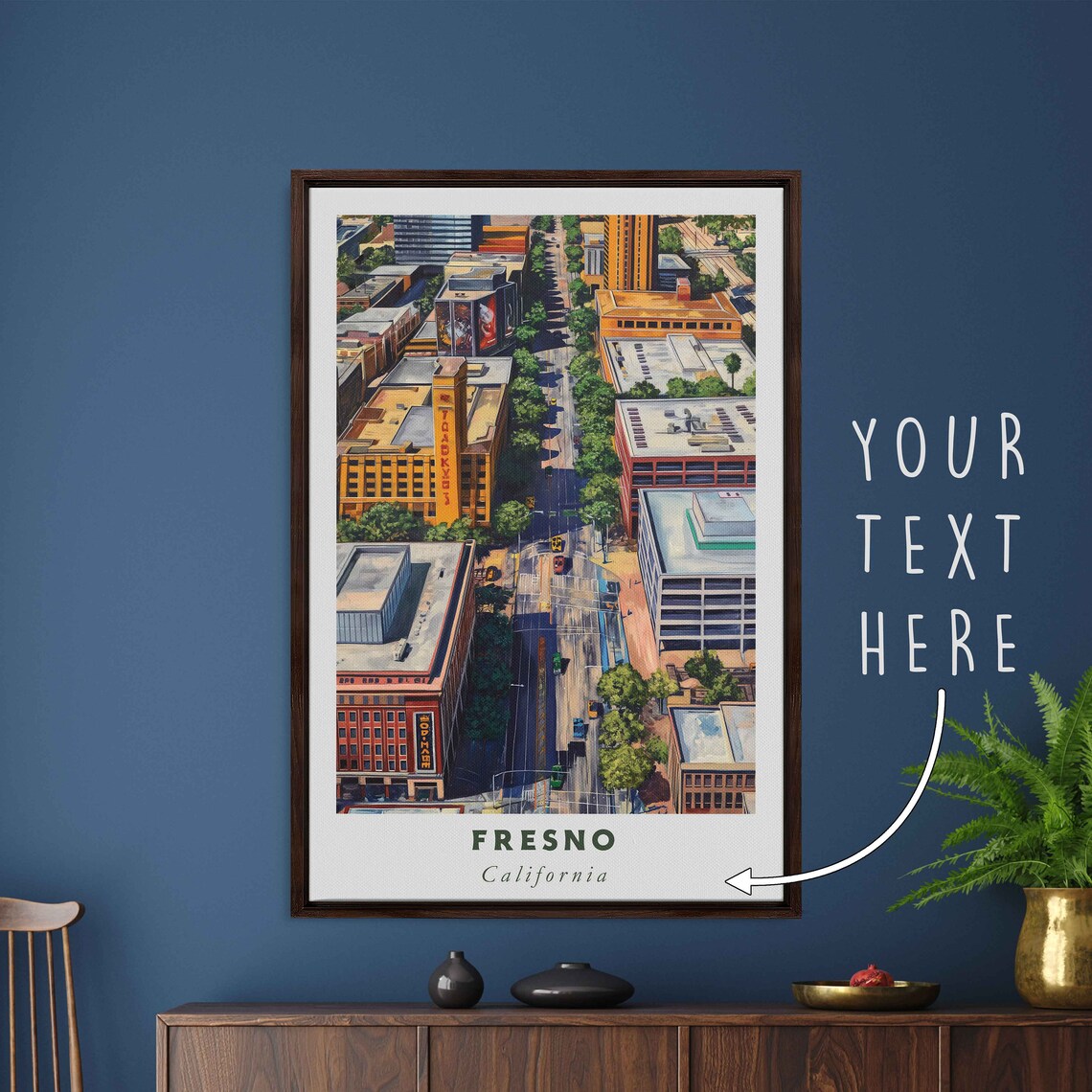 Fresno California Downtown Aerial Street Historic Theater View Poster