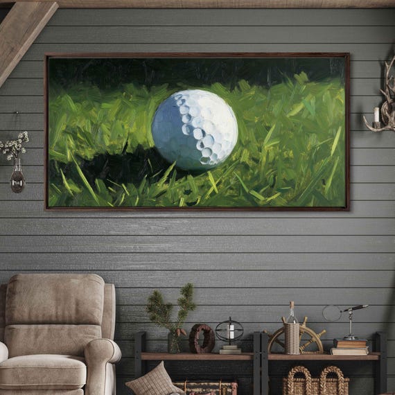 Golf Ball On Lush Grass Wall Art Print Dramatic Lighting Still Life Inspiration