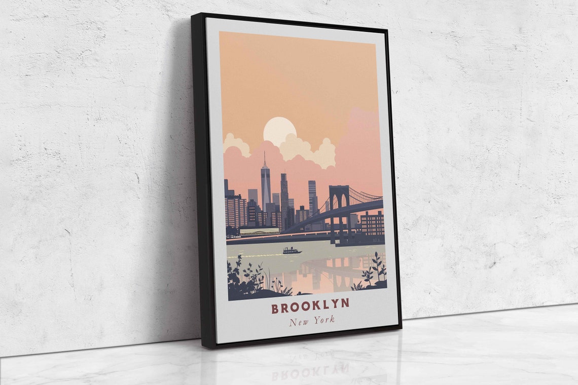 Brooklyn New York Bridge Skyline Sunset Harbor View Travel Poster - Image 2
