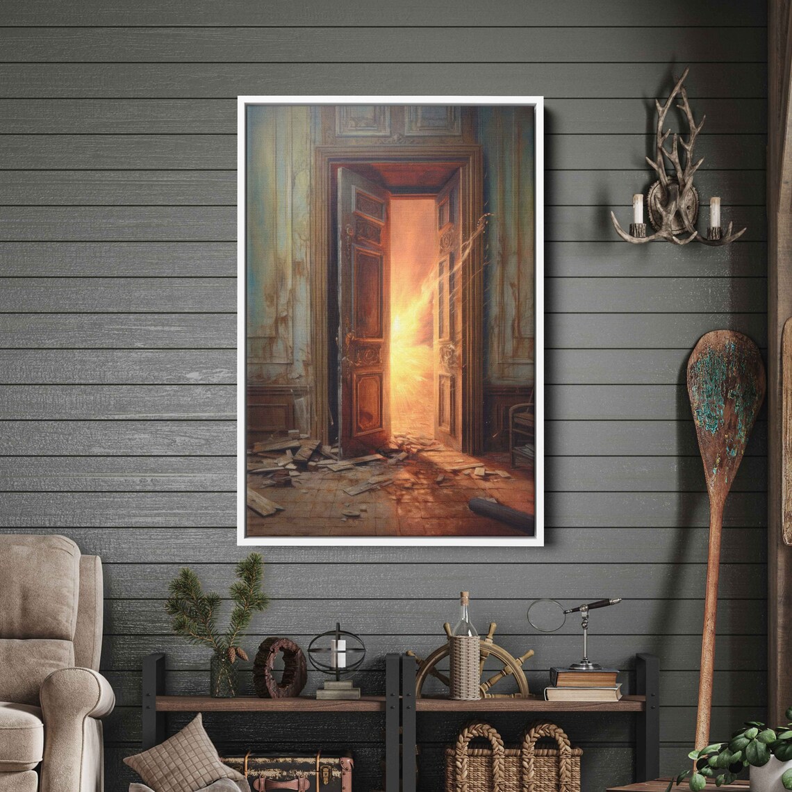 Glowing Portal Door To Golden Light Mystery Fantasy Art Print - Image 3