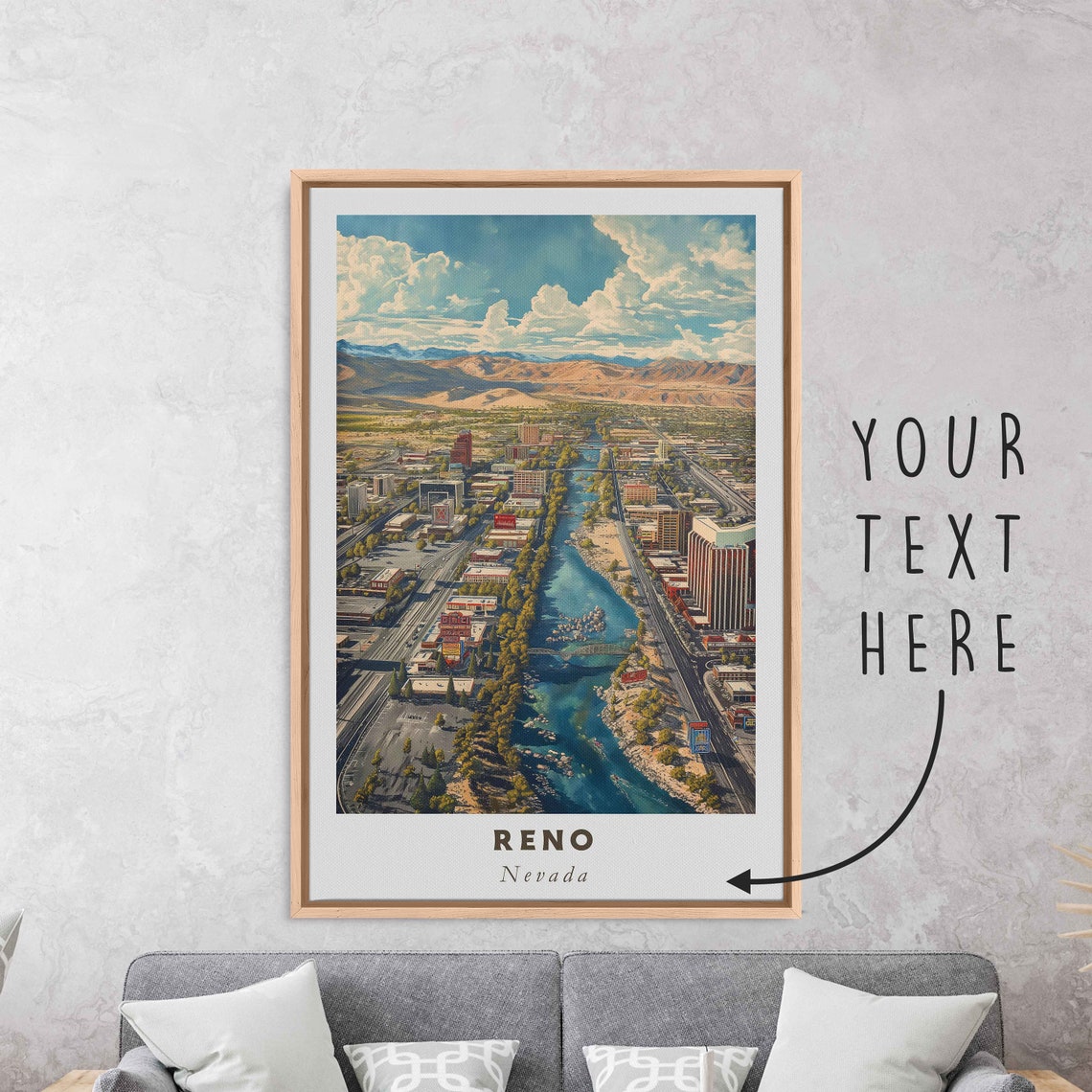 Reno Nevada Aerial Truckee River City Mountain Desert Skyline Poster