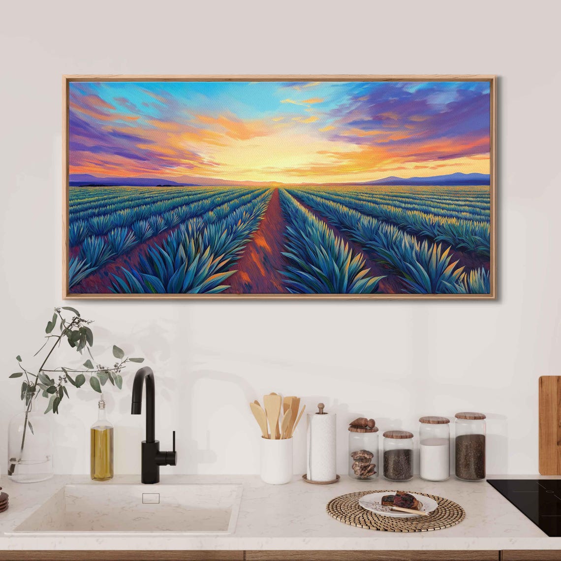 Agave Plants Field At Sunset Wall Art Print Vibrant Acrylic Landscape