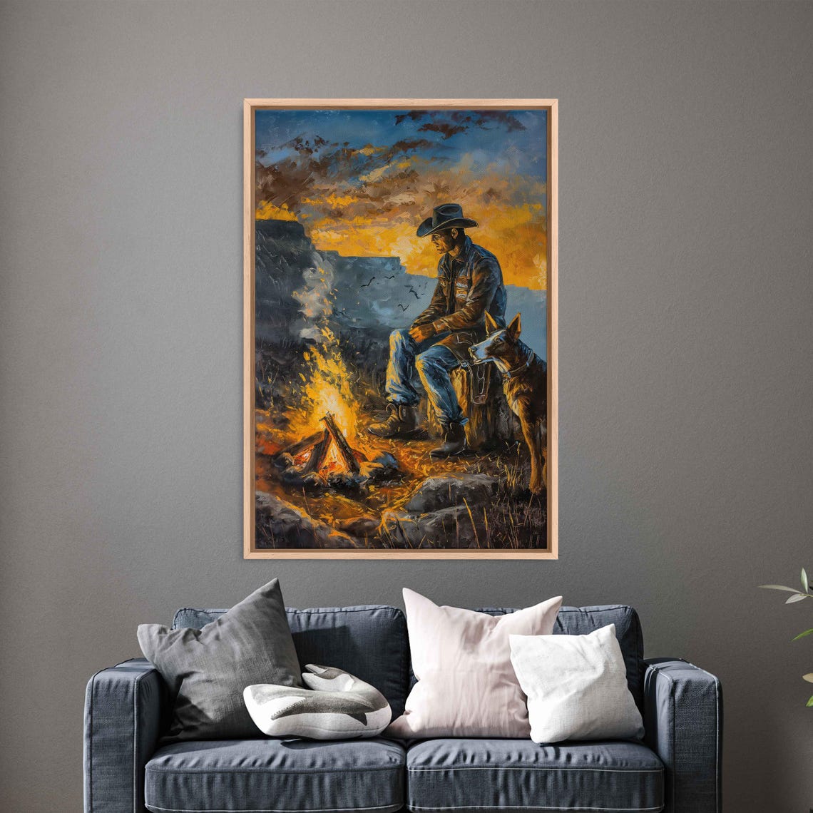 Cowboy Sitting By Campfire With Loyal Dog At Dusk Western Poster - Image 3