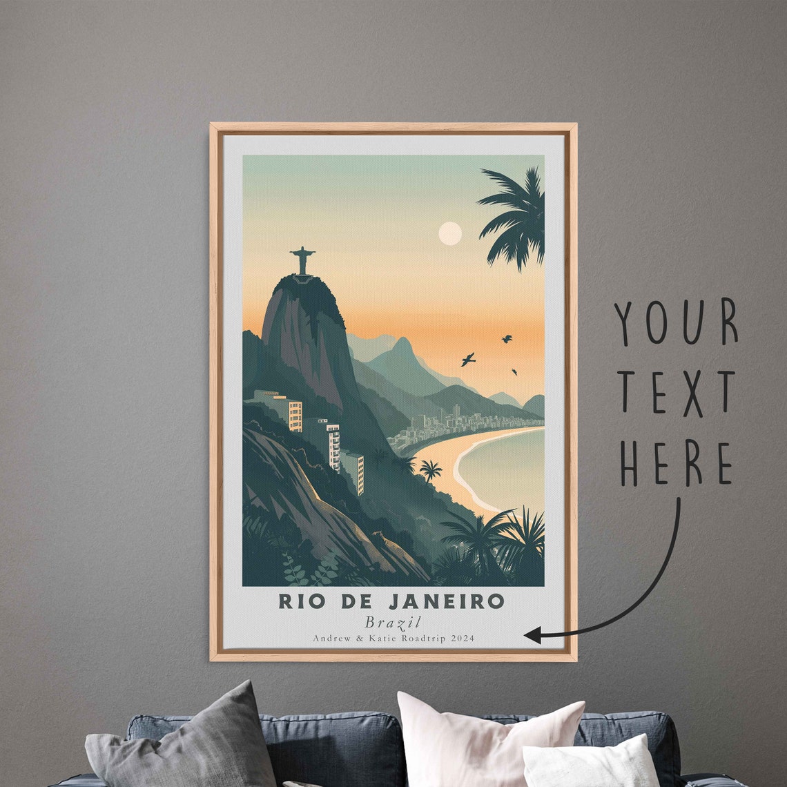 Rio De Janeiro Brazil Christ Redeemer Beach Sunset Palm Travel Poster - Image 3