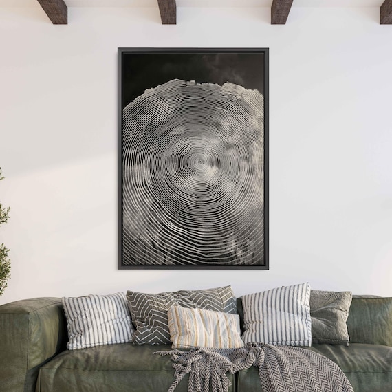 Monochrome Tree Rings Wall Art Print Detailed Wood Grain Elegant Home Decor