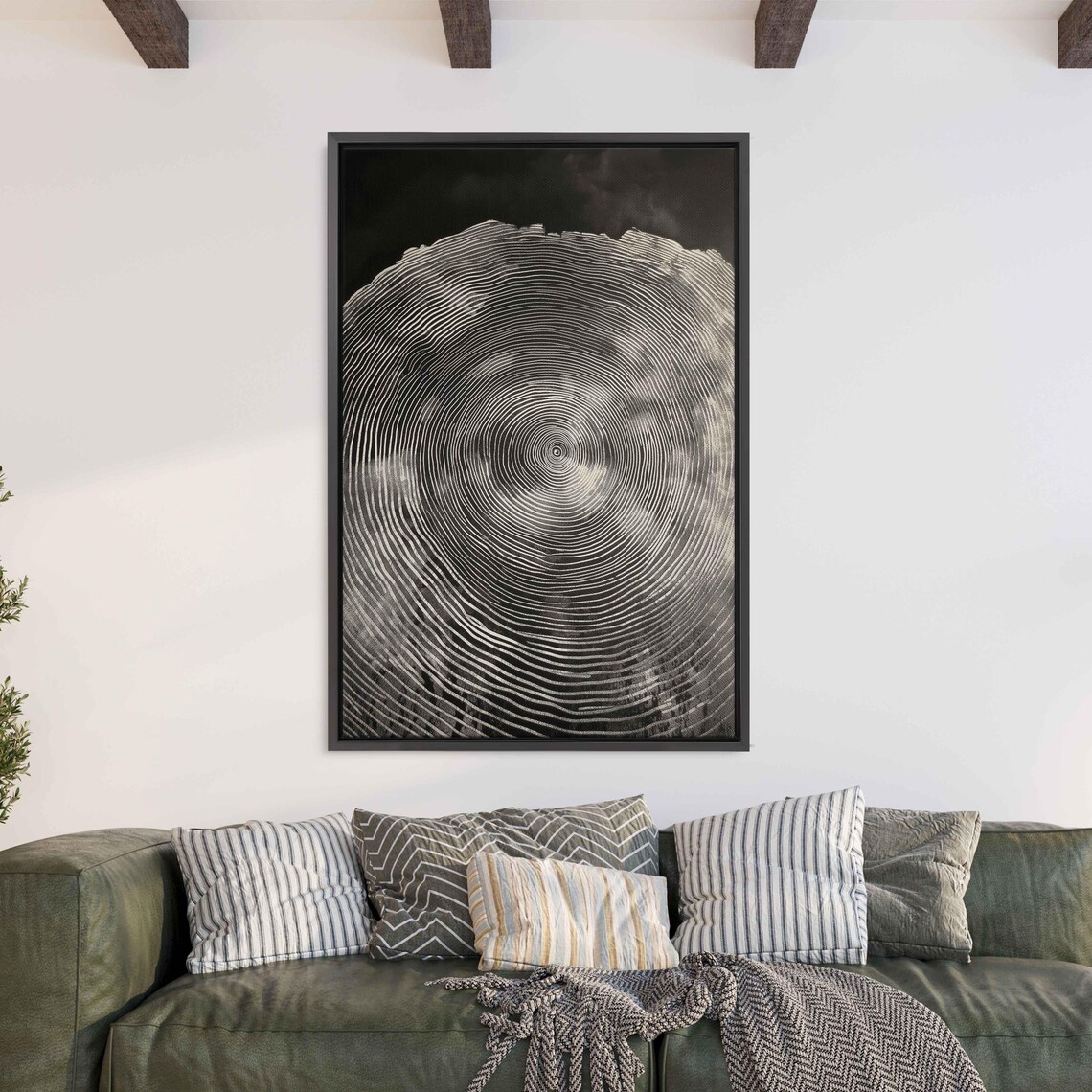 Monochrome Tree Rings Wall Art Print Detailed Wood Grain Elegant Home Decor