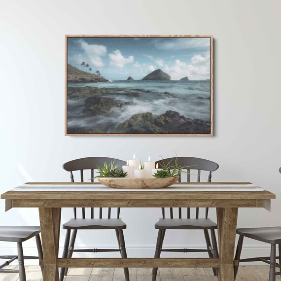 Tropical Rocky Coast Palm Hill Silky Waves Offshore Islands Landscape Poster