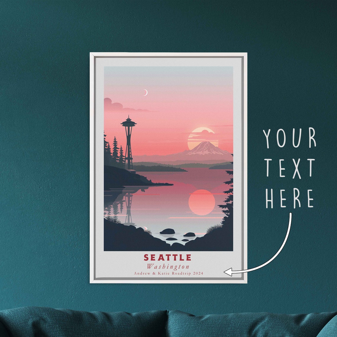Seattle Washington Space Needle Mount Rainier Sunset Bay Poster - Image 3