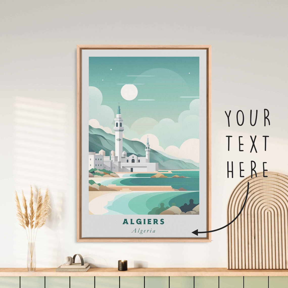 Algiers Algeria White Mosque Bay Minarets Seaside Travel Poster