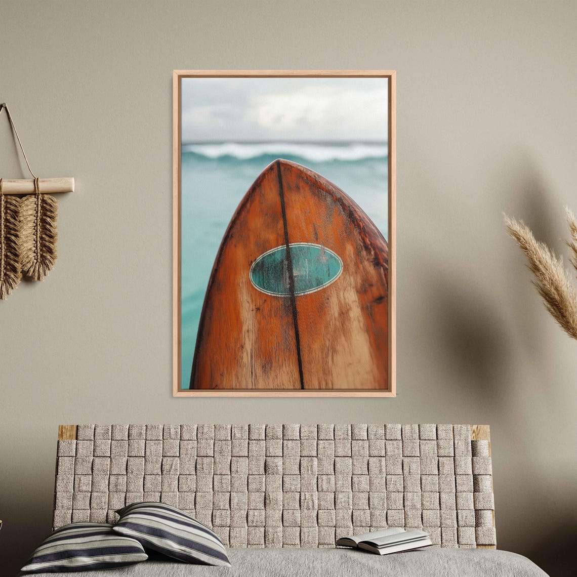 Classic Wooden Surfboard Wall Art Print Rich Mahogany Wood Grain Nostalgic Stickers - Image 3