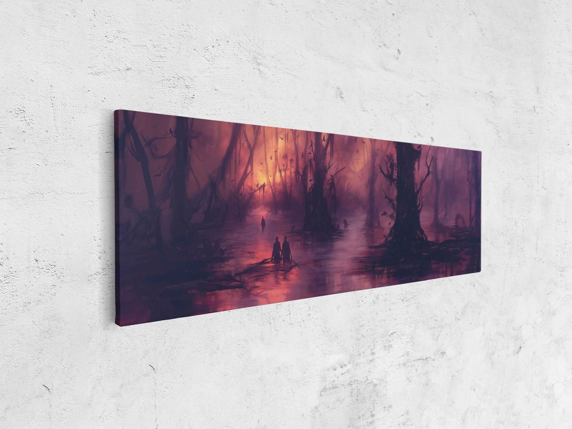 Eerie Haunted Swamp Ghostly Figures Twisted Trees Twilight Wall Art - Image 4