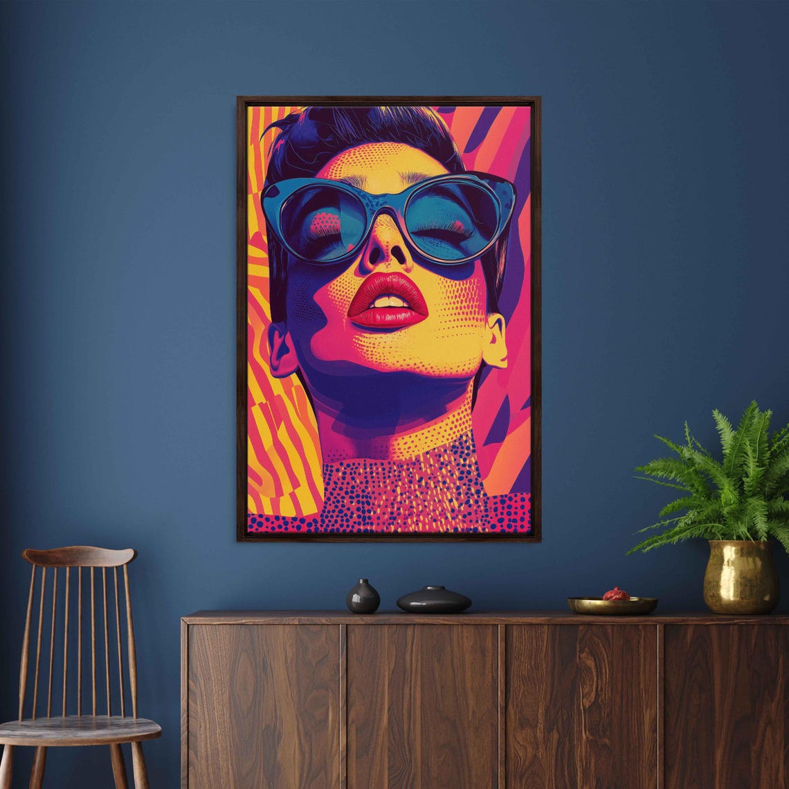 Neon Pop Art Woman With Sunglasses Halftone Portrait Art Poster - Image 3