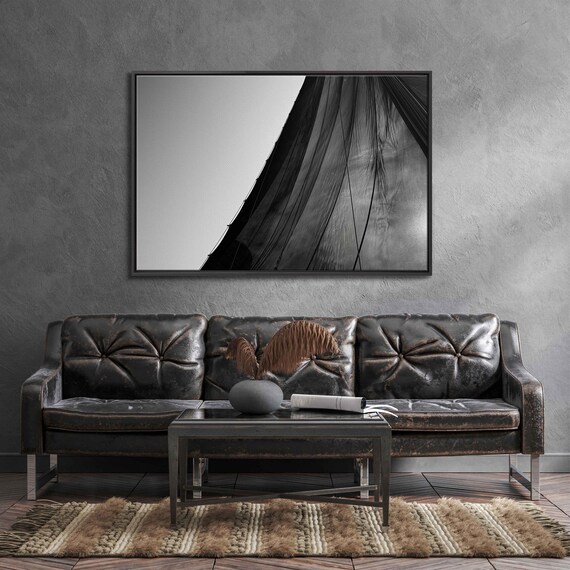 Black And White Billowing Sail Close Up Minimalist Nautical Art Poster