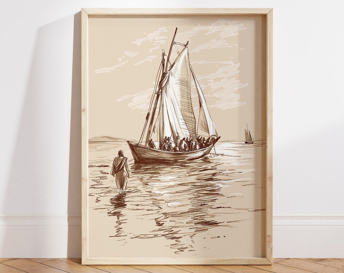 Jesus Walking On Water, Christian Boho Art Print