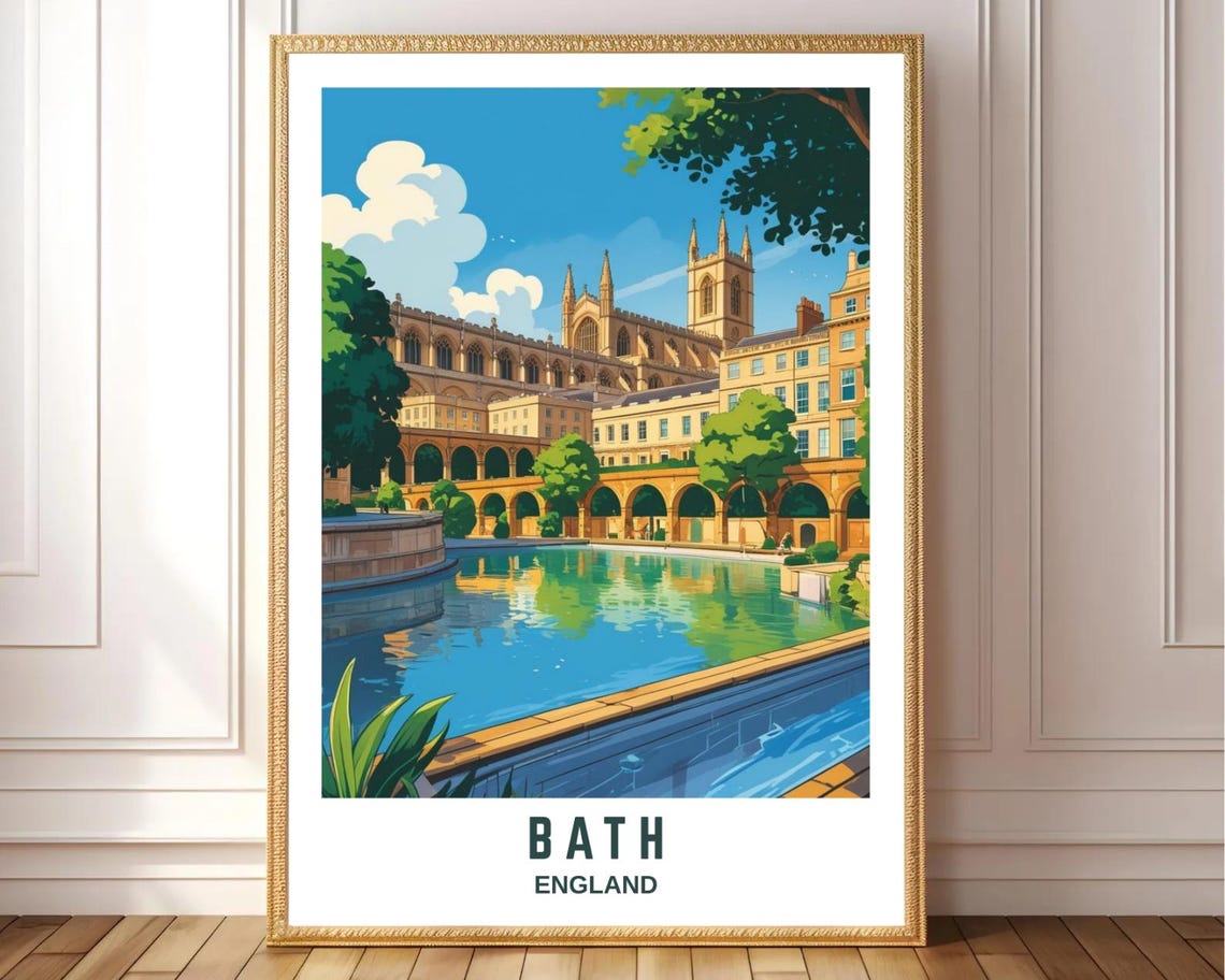 Bath England Roman Baths And Abbey Reflection Water Scene Poster