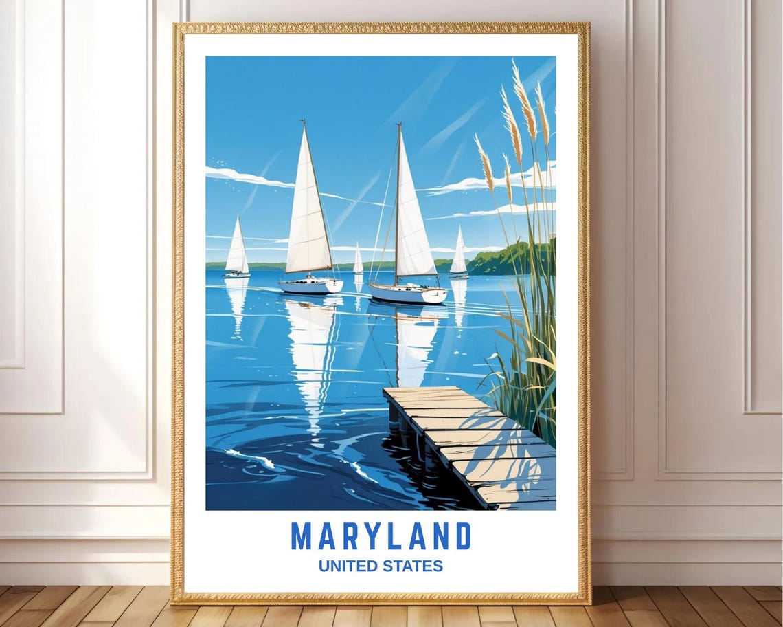 Maryland United States Sailboat Regatta Blue Water Lake Poster