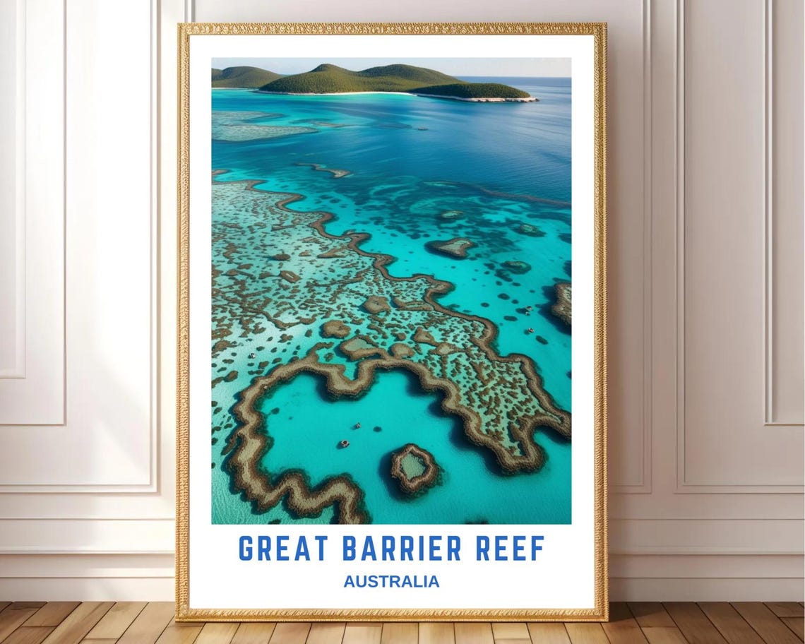 Great Barrier Reef Australia Aerial Coral Heart Reef Ocean Poster