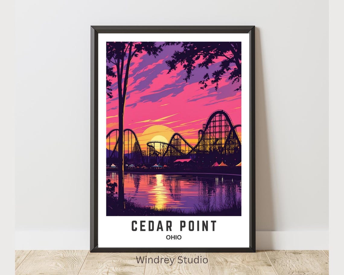 Cedar Point Ohio Amusement Park Sunset Coaster Silhouette Poster