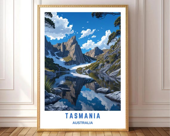 Tasmania Mountain Landscape Wall Art Cradle Reflection Print Australia Nature Poster Scenic Travel Decor