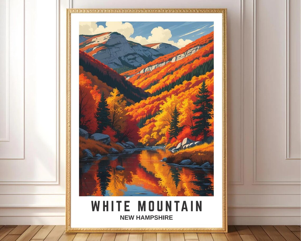 White Mountain New Hampshire Vintage Travel Poster