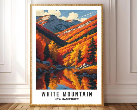 White Mountain New Hampshire Vintage Travel Poster
