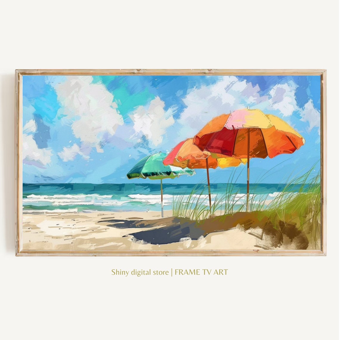 Vibrant Summer Beach Umbrellas Turquoise Sea Coastal Art Poster