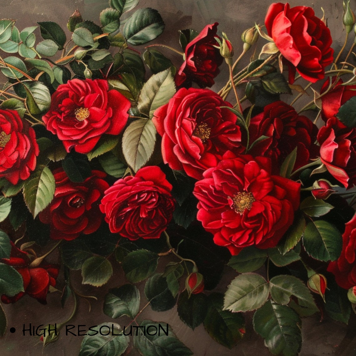 Set Of 4 Red Rose Paintings Vintage Oil Style Botanical Wall Art - Image 3