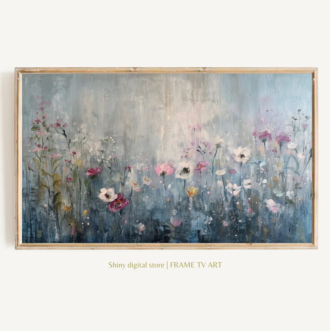 Soft Daisy Wildflower Field Muted Blue Gray Abstract Floral Poster
