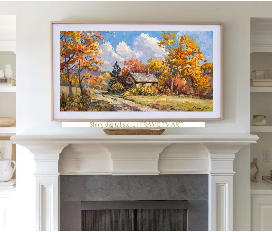 Autumn Cabin Golden Fall Foliage Sunny Woodland Landscape Poster - Image 3