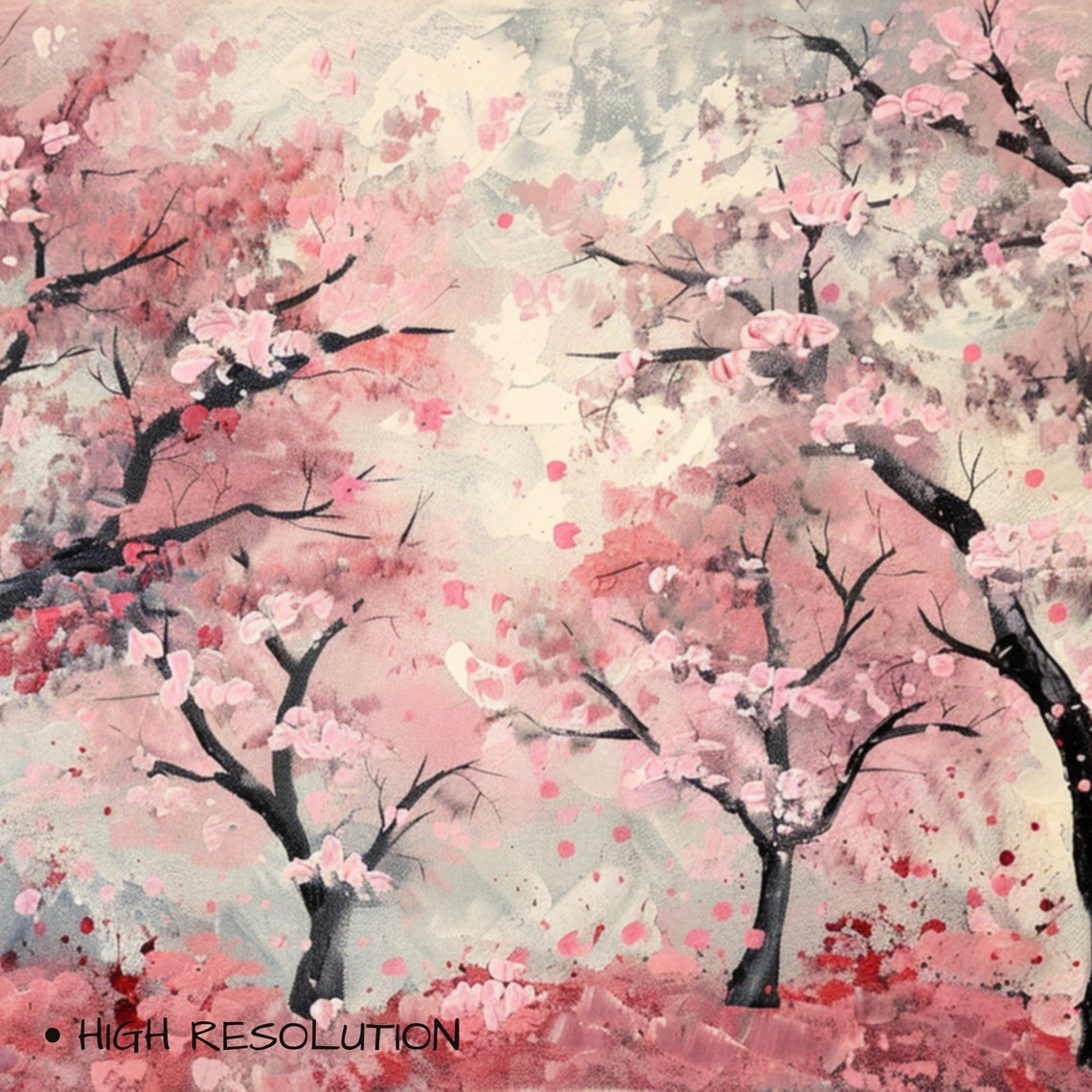 Cherry Blossom Grove Pink Canopy Romantic Spring Painting Poster - Image 3