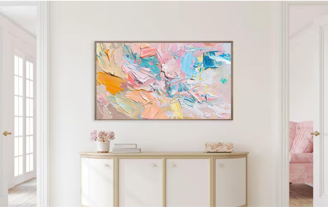 Pastel Abstract Textured Brushstrokes Pink Blue Modern Minimal Print - Image 2