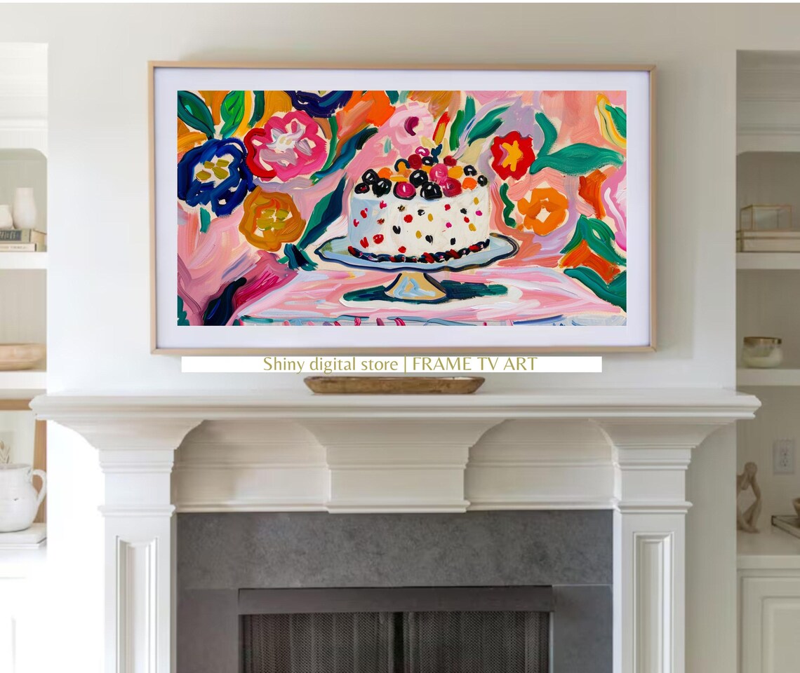 Colorful Cake Still Life Abstract Floral Oil Painting Party Poster - Image 3