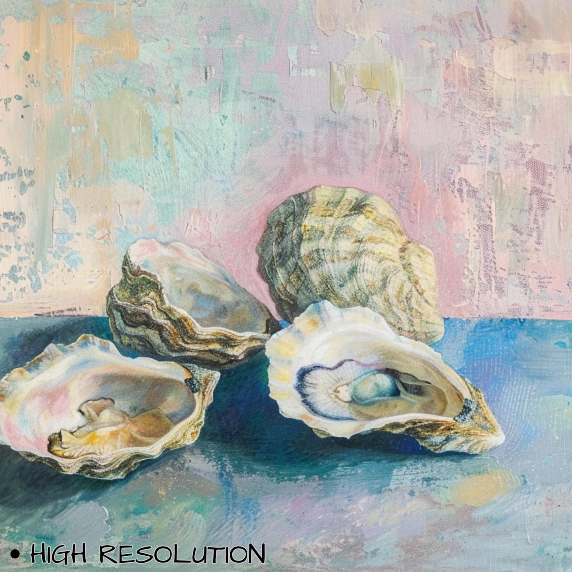 Oyster Shells Coastal Still Life Pastel Pink Blue Ocean Art Poster - Image 3