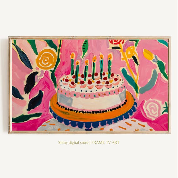Birthday Frame Tv Art Colorful Birthday Cake For Tv Pink Frame Tv Bday Art
