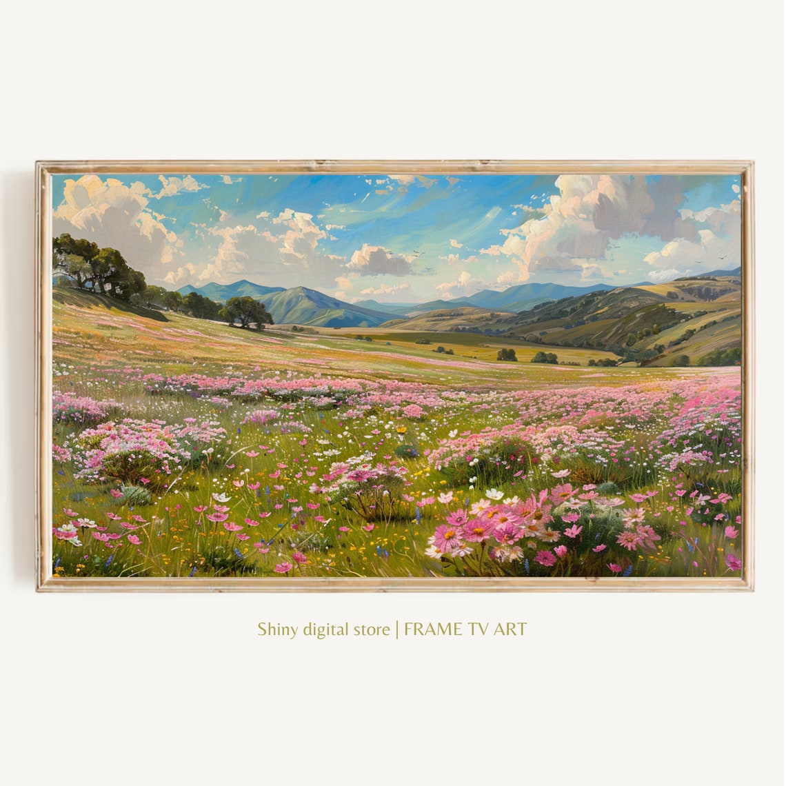 Frame Tv Art Pink Wildflowers Spring Field Of Flowers Tv Art Vintage Meadow Floral Tv Art Cottagecore Tv Art
