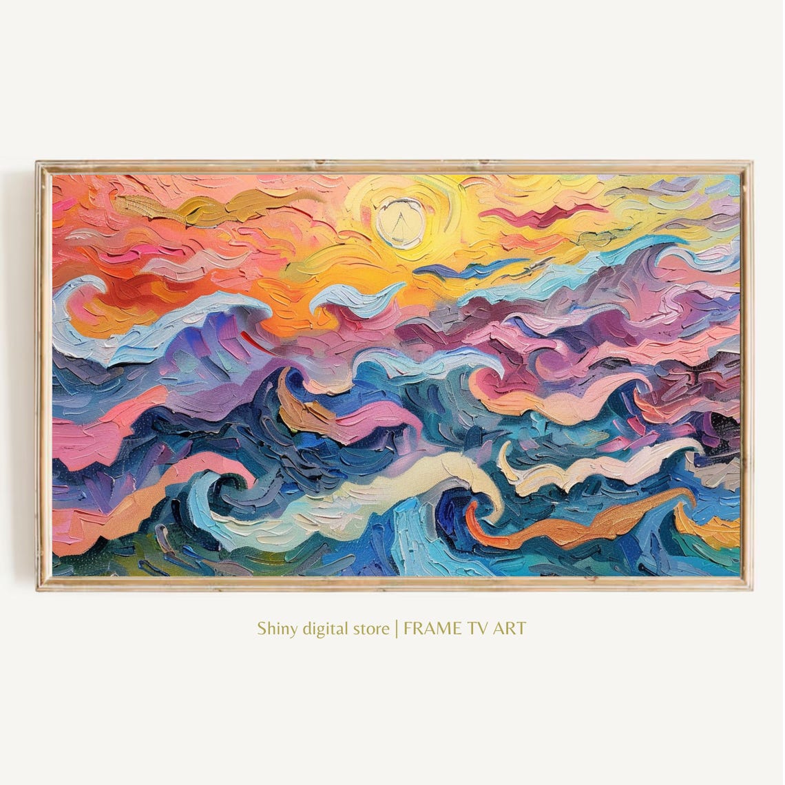Pastel Abstract Ocean Sunset Impasto Textured Wave Seascape Art Poster