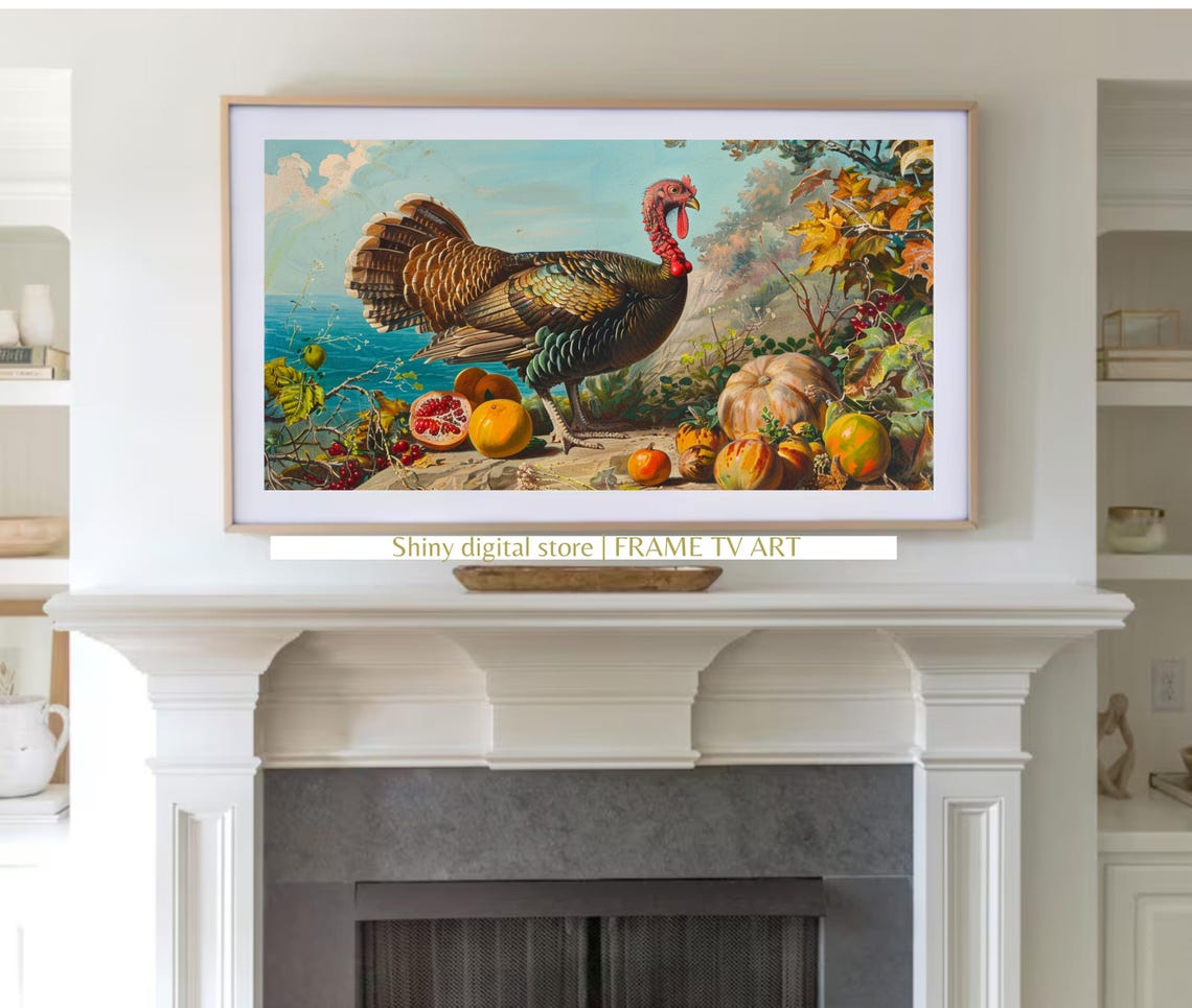 Vintage Wild Turkey with Pumpkins Fall Harvest Thanksgiving Wall Art - Image 3