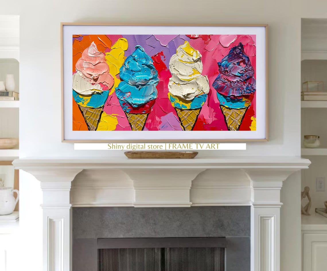 Colorful Ice Cream Cones Impasto Pop Art Bright Summer Kitchen Poster - Image 3