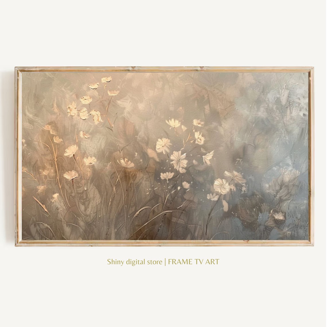 Muted Abstract Botanical Wildflower Oil Painting Neutral Beige Poster