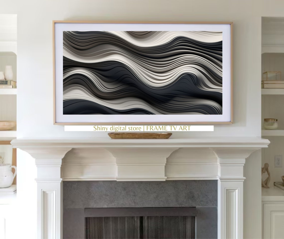 Black Gray Beige Wavy Lines Modern Minimalist Abstract Wall Art - Image 3